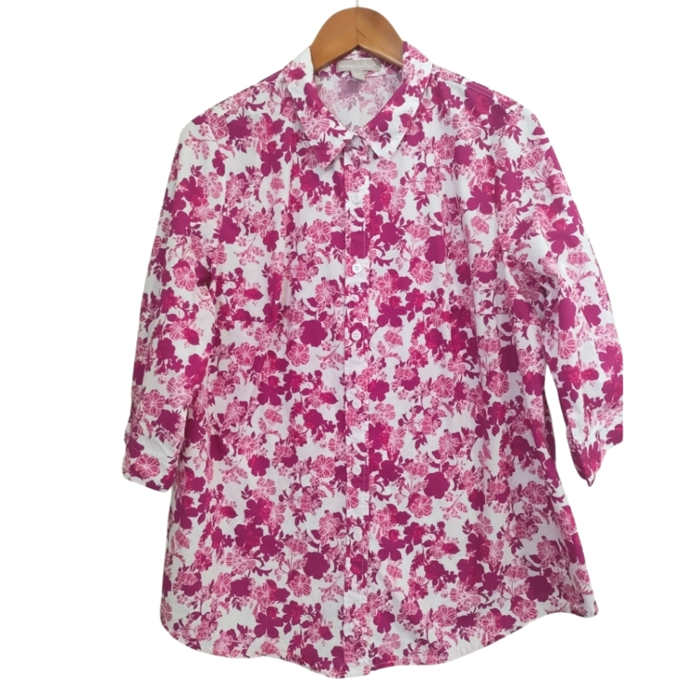Woman Within Floral 3/4 Sleeve Button Down Shirt